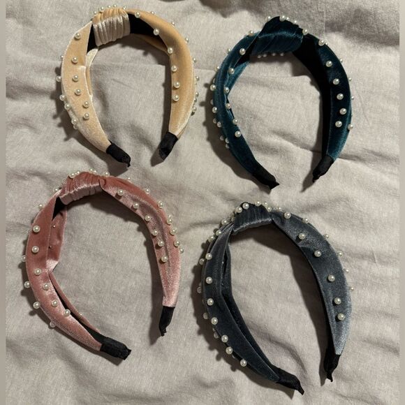 Pearl Embellished Headbands - Cream, Pink, Teal Blue, Gray - Picture 2 of 2